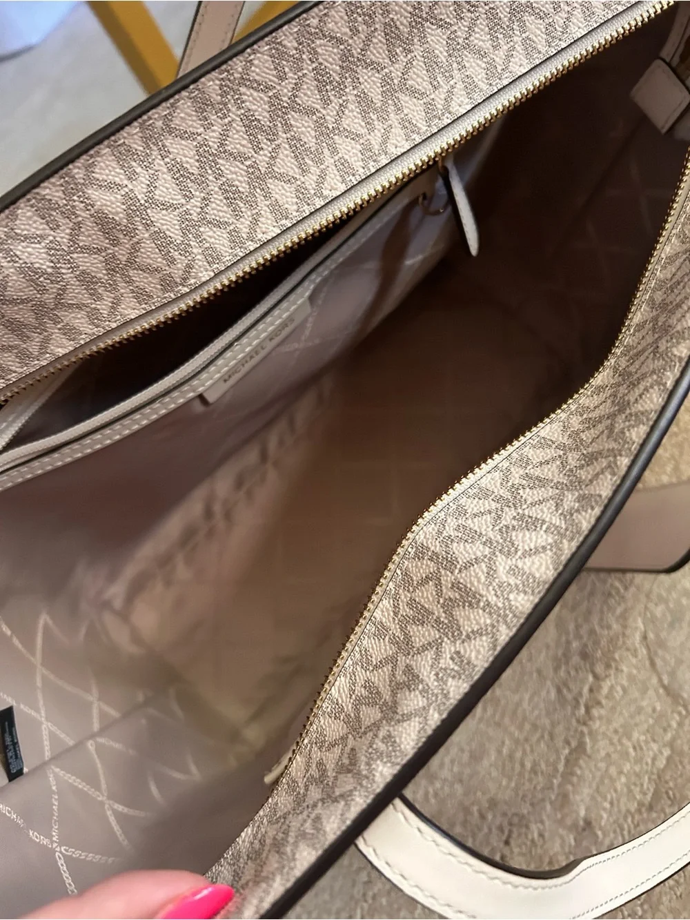 Michael Kors Pink and Cream Geometric Logo Tote